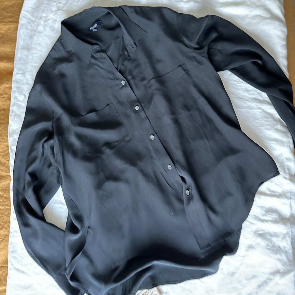 Madewell Black Long sleeve Silk Button down Collared Blouse, Sz S